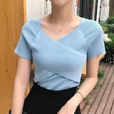 ブルー | サマーニット Vネック カットソートップス | Miniministore