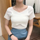 ホワイト | サマーニット Vネック カットソートップス | Miniministore