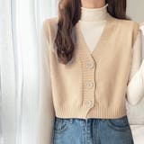 ベージュ | ニットベスト 前開き Vネックトップス | Miniministore