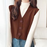 ブラウン | ニットベスト 前開き Vネックトップス | Miniministore