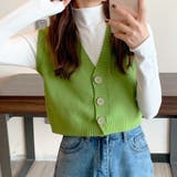 グリーン | ニットベスト 前開き Vネックトップス | Miniministore