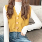 イエロー | ニットベスト 前開き Vネックトップス | Miniministore