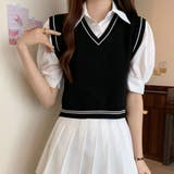 ブラック | ドッキングシャツ トップス 切り替え オフィスカジュアル | Miniministore