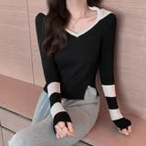 ブラック | ニットトップス Vネック スリット入り | Miniministore