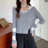 ブルーグレー | ニットトップス Vネック スリット入り | Miniministore