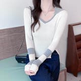 ホワイト | ニットトップス Vネック スリット入り | Miniministore