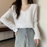 ホワイト | 透かし編みニット メッシュニット 春秋冬 | Miniministore