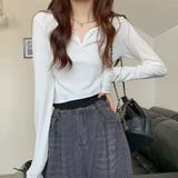 ホワイト | ショート丈トップス キーネック Tシャツ | Miniministore