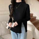 ブラック | ニットトップス スリット入り 春秋冬 | Miniministore