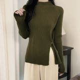 ダークカーキ | ニットトップス スリット入り 春秋冬 | Miniministore