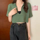 カーキ色 | サマーニット へそ出し 半袖 襟付き | SUNSHINE CLOSET