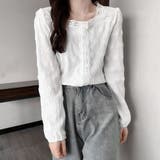 ホワイト | シャツブラウス レース切り替え 春秋 | Miniministore