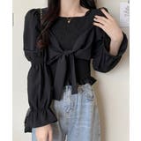 ブラック | ブラウス 白黒 シャーリング ショート丈 | SUNSHINE CLOSET