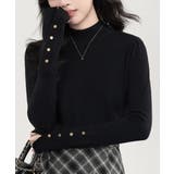 ブラック | ニットトップス 長袖 ハイネック 重ね着 | Miniministore