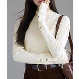 アイボリー | ニットトップス 長袖 ハイネック 重ね着 | Miniministore