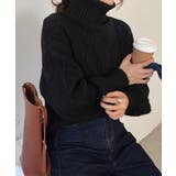 ブラック | ニットトップス 長袖 ケーブル編み 秋冬 | Miniministore