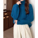 ダークブルー | ニットトップス 長袖 ケーブル編み 秋冬 | Miniministore