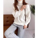 オフホワイト | ニットトップス 長袖 ケーブル編み 秋冬 | Miniministore