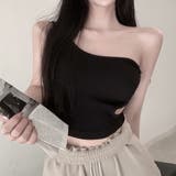 ブラック | タンクトップ へそ出し ワンショルダー | Miniministore