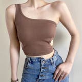 ブラウン | タンクトップ へそ出し ワンショルダー | Miniministore
