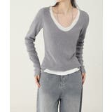 グレー | ニットトップス レイヤード風 Vネック服 | Miniministore