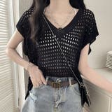 ブラック | メッシュ編みニット Vネックサマーニット | Miniministore
