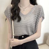 グレージュ | メッシュ編みニット Vネックサマーニット | Miniministore