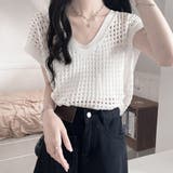ホワイト | メッシュ編みニット Vネックサマーニット | Miniministore