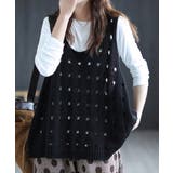 ブラック | ニットベスト 穴あき レディース 春秋夏 | Miniministore
