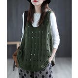 ダークカーキ | ニットベスト 穴あき レディース 春秋夏 | Miniministore