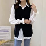 ブラック | ニットベスト スリット入り ブラウス オフィスカジュアル | Miniministore