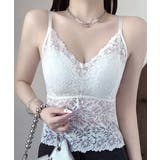 ホワイト | 総レースキャミソール カップ付き 花柄 | Miniministore