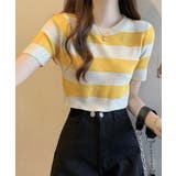 イエロー | サマーニット ボーダー柄 半袖ニットソー | ANGELCLOSET