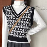 ニットベスト Vネック トップス 黒 | Miniministore | 詳細画像1