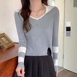 ニットトップス Vネック スリット入り | Miniministore | 詳細画像1 