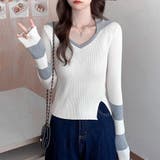 ニットトップス Vネック スリット入り | Miniministore | 詳細画像3 