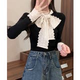 ニットトップス 刺しゅうレース ボウタイ | Miniministore | 詳細画像2 