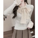 ニットトップス 刺しゅうレース ボウタイ | Miniministore | 詳細画像4 