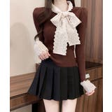 ニットトップス 刺しゅうレース ボウタイ | Miniministore | 詳細画像5 