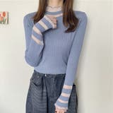 ブルー | ニットトップス レース プルオーバー | Miniministore