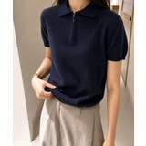 ネイビー | ハーフジップポロシャツ 半袖サマーニット | Miniministore