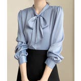 ブルー | とろみブラウス オフィスカジュアル 通勤服体型カバー | SUNSHINE CLOSET