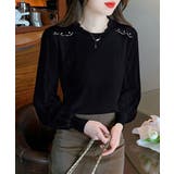 ブラック | ニットトップスレース切り替えブラウス春服 | Miniministore