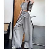 グレー | 半袖トップス ハイウエストイージーパンツ ヒップカバ付きー2点セットアップ | SUNSHINE CLOSET