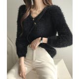 ブラック | モヘア調ニット Vネックシャギートップス | Miniministore