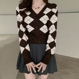 ブラウン*ベージュ | アーガイル柄 ニットカーディガン レトロ | Miniministore