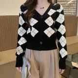 ブラック*ベージュ | アーガイル柄 ニットカーディガン レトロ | Miniministore