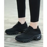 ブラック | 厚底ニットスニーカー レースアップ運動靴 | Miniministore