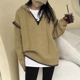 ダークベージュ | フード付きニットパーカー韓国ファッション | SUNSHINE CLOSET