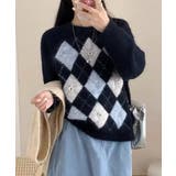 ネイビー | 花モチーフ トラッド ニットトップス | SUNSHINE CLOSET